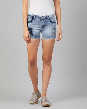 mid rise shorts with applique detail