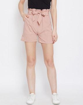 mid-rise shorts with tie-up