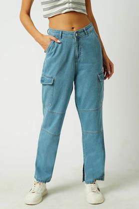 mid-rise skinny cargo fit women's pants - light blue