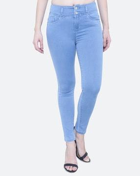 mid-rise skinny fit jeans