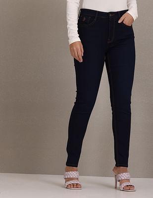 mid rise skinny fit rinsed jeans