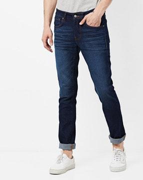 mid-rise skinny fit washed jeans