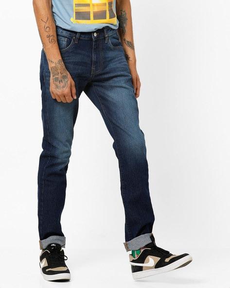 mid-rise skinny fit washed jeans