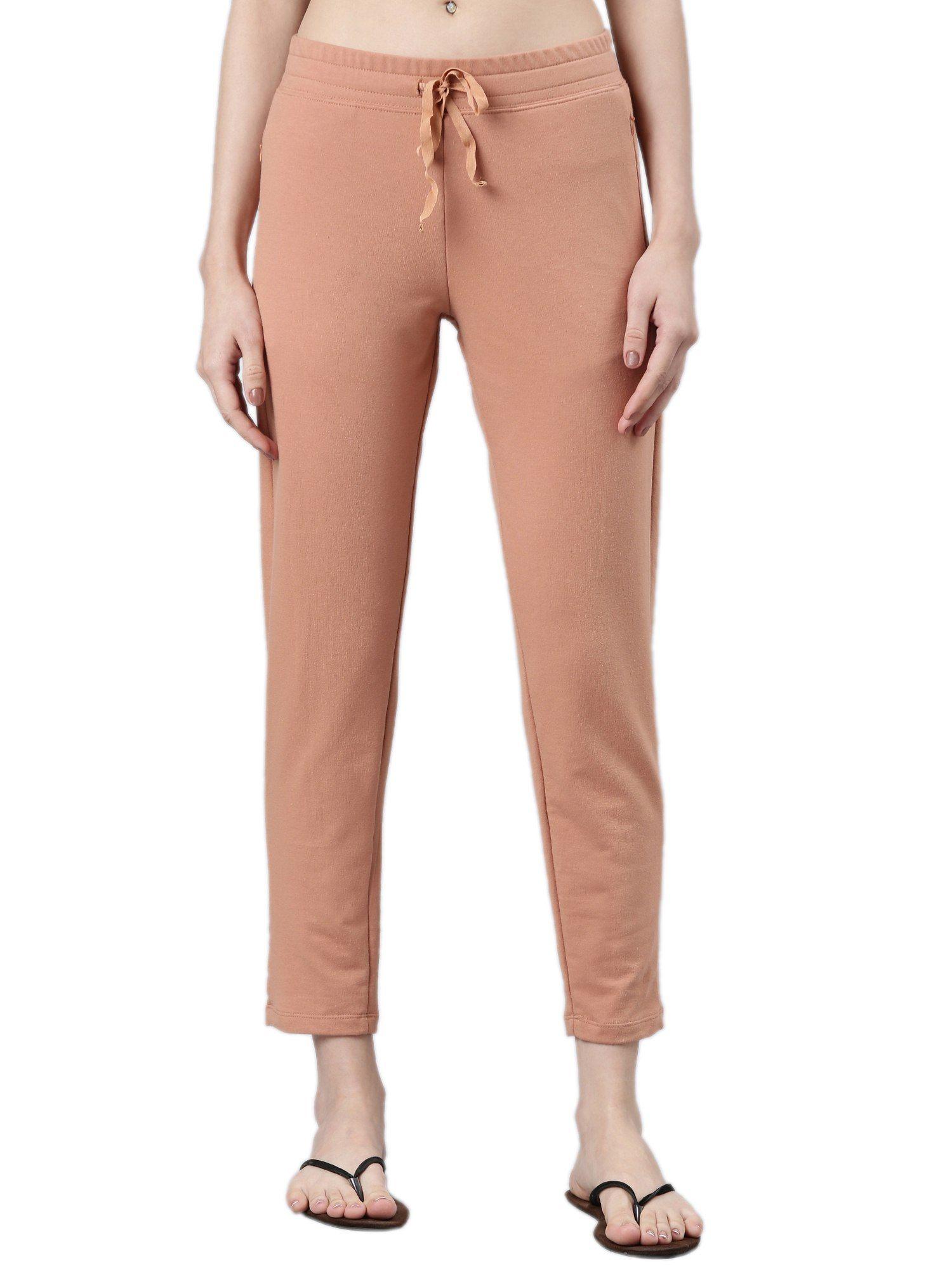 mid-rise slim cotton stretch terry straight relax pants for women