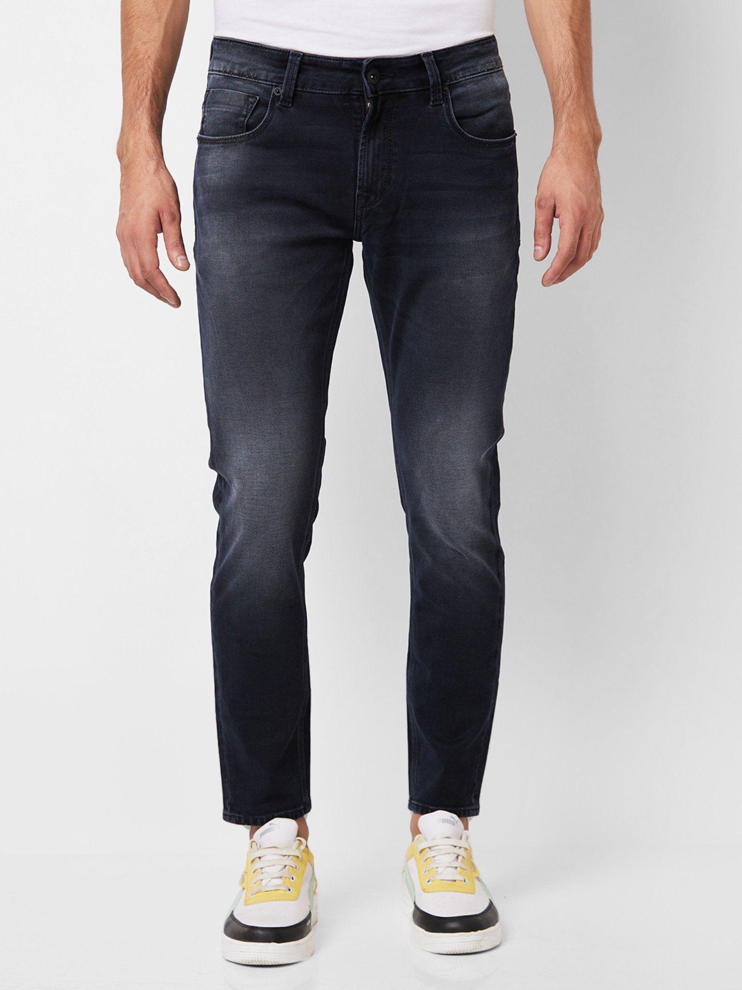 mid rise slim fit black jeans for men