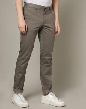 mid-rise slim fit flat-front trousers