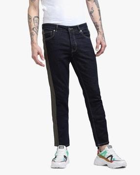 mid-rise slim fit jeans with contrast sides