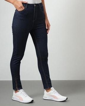 mid-rise slim fit jeans with zipper