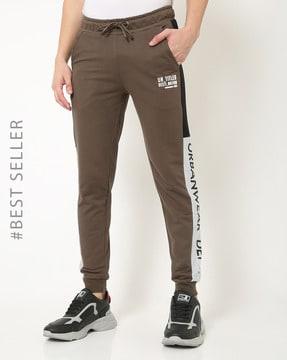 mid-rise slim fit joggers with contrast panels