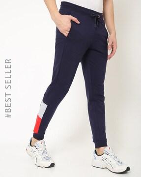 mid-rise slim fit joggers with elasticated drawstring waist