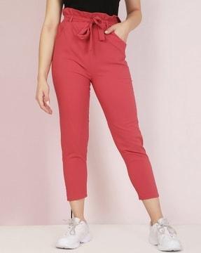 mid-rise slim fit trousers pants