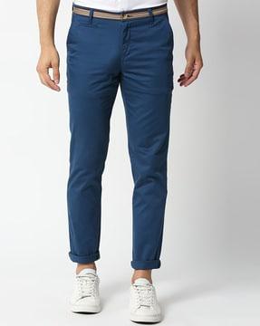 mid-rise slim fit trousers