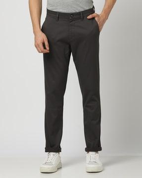 mid-rise slim fit trousers