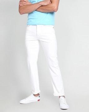 mid-rise slim straight jeans