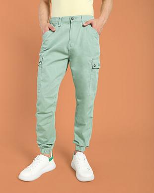 mid rise solid cargo utility trousers