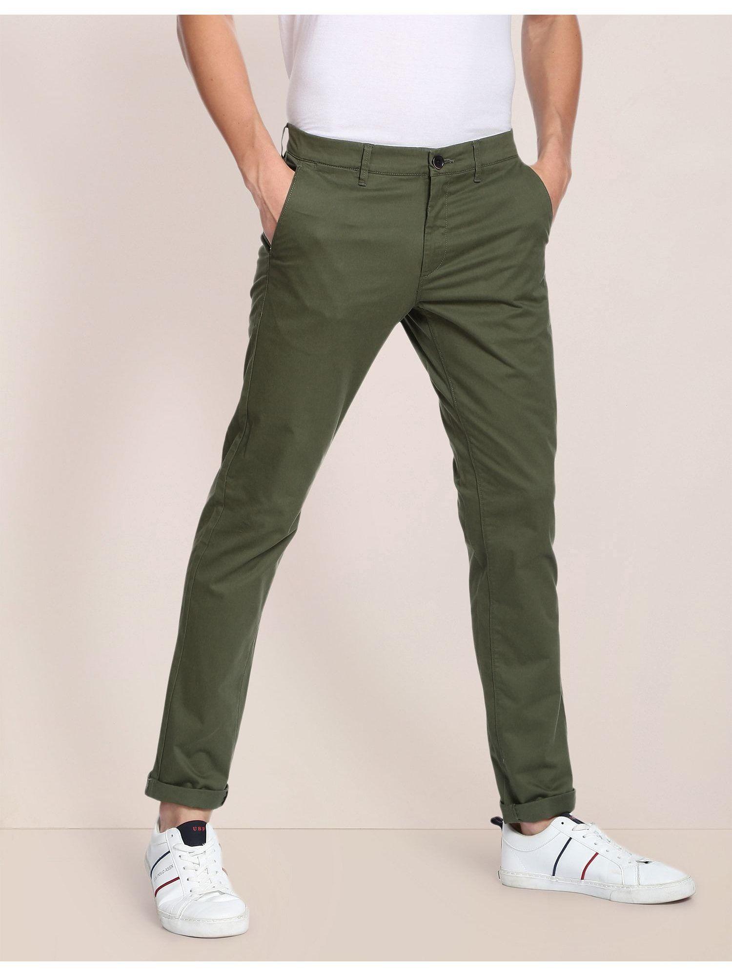 mid rise solid casual trouser greens