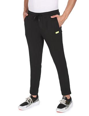 mid rise solid polyester track pants