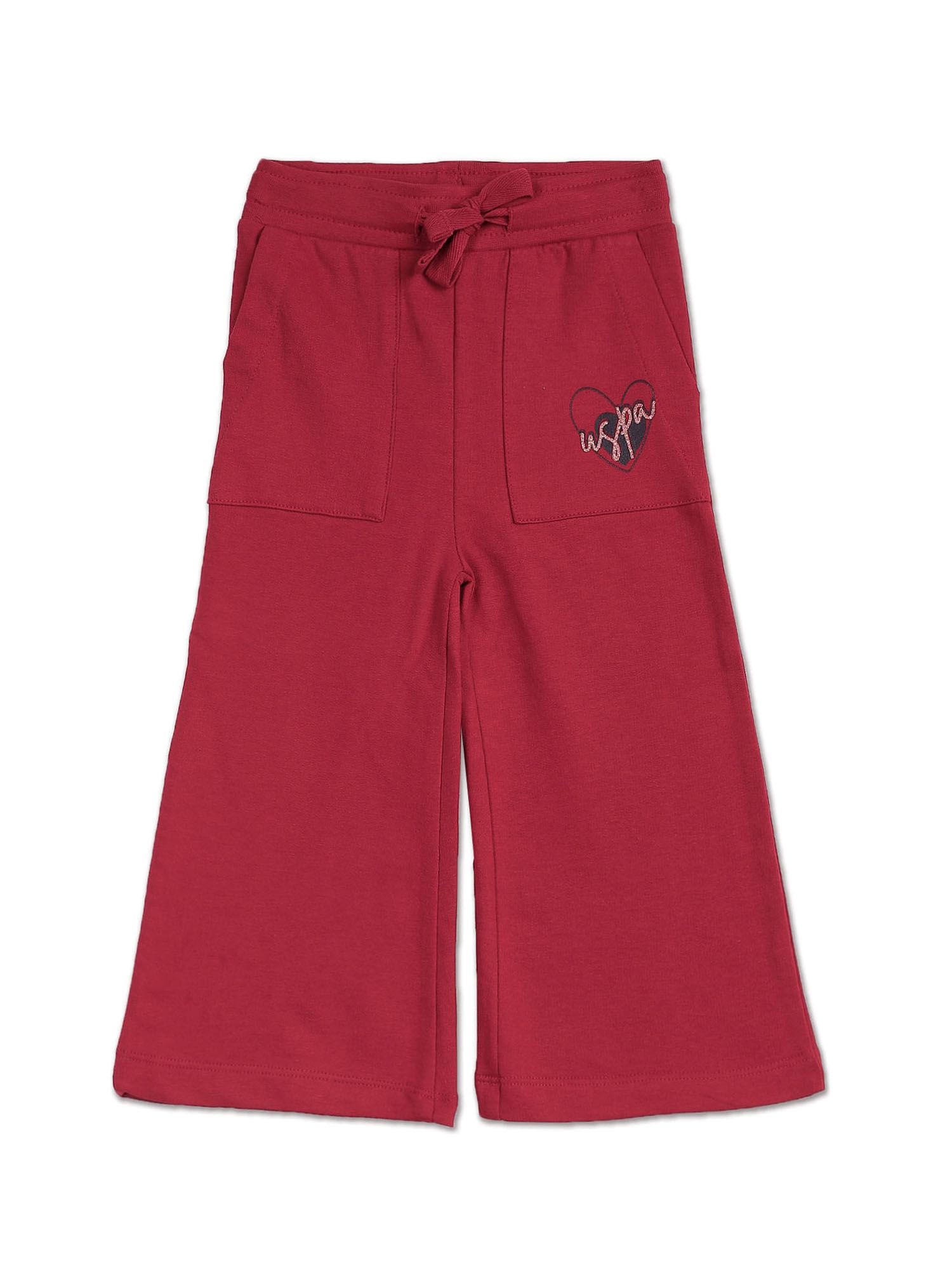 mid rise solid track pants - red