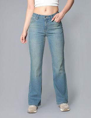 mid rise stone wash bootcut fit jeans