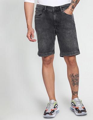 mid rise stone wash shorts