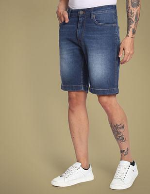 mid rise stone wash shorts