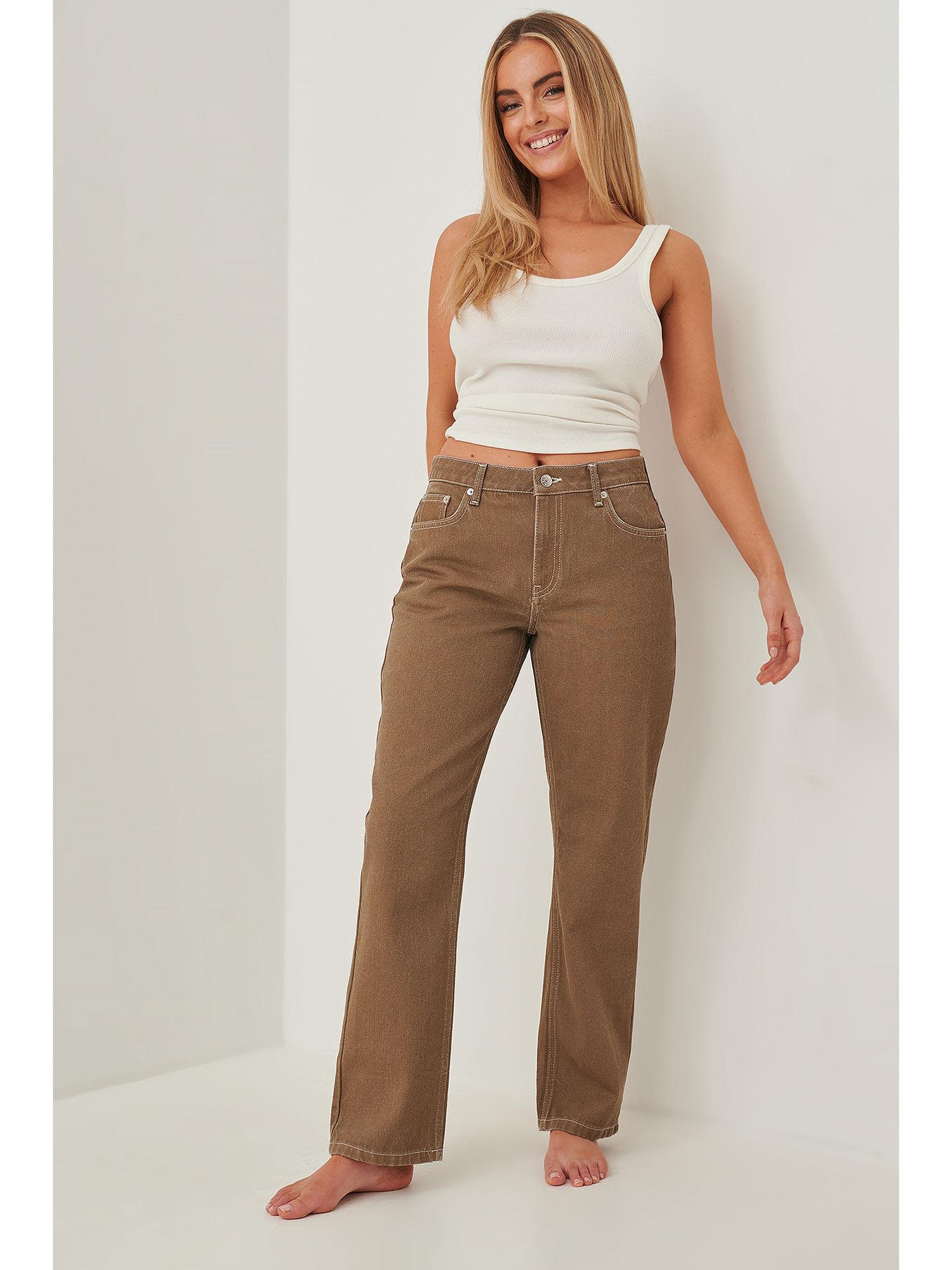 mid rise straight denim-brown