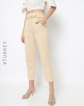 mid-rise straight fit pants with insert pockets