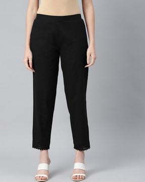 mid-rise straight fit trousers