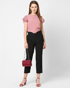 mid-rise straight fit trousers