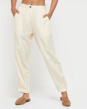 mid rise straight fit trousers