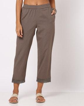 mid-rise straight pants with lace hems