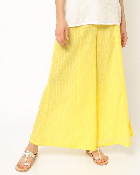 mid-rise striped palazzos with waist tie-up