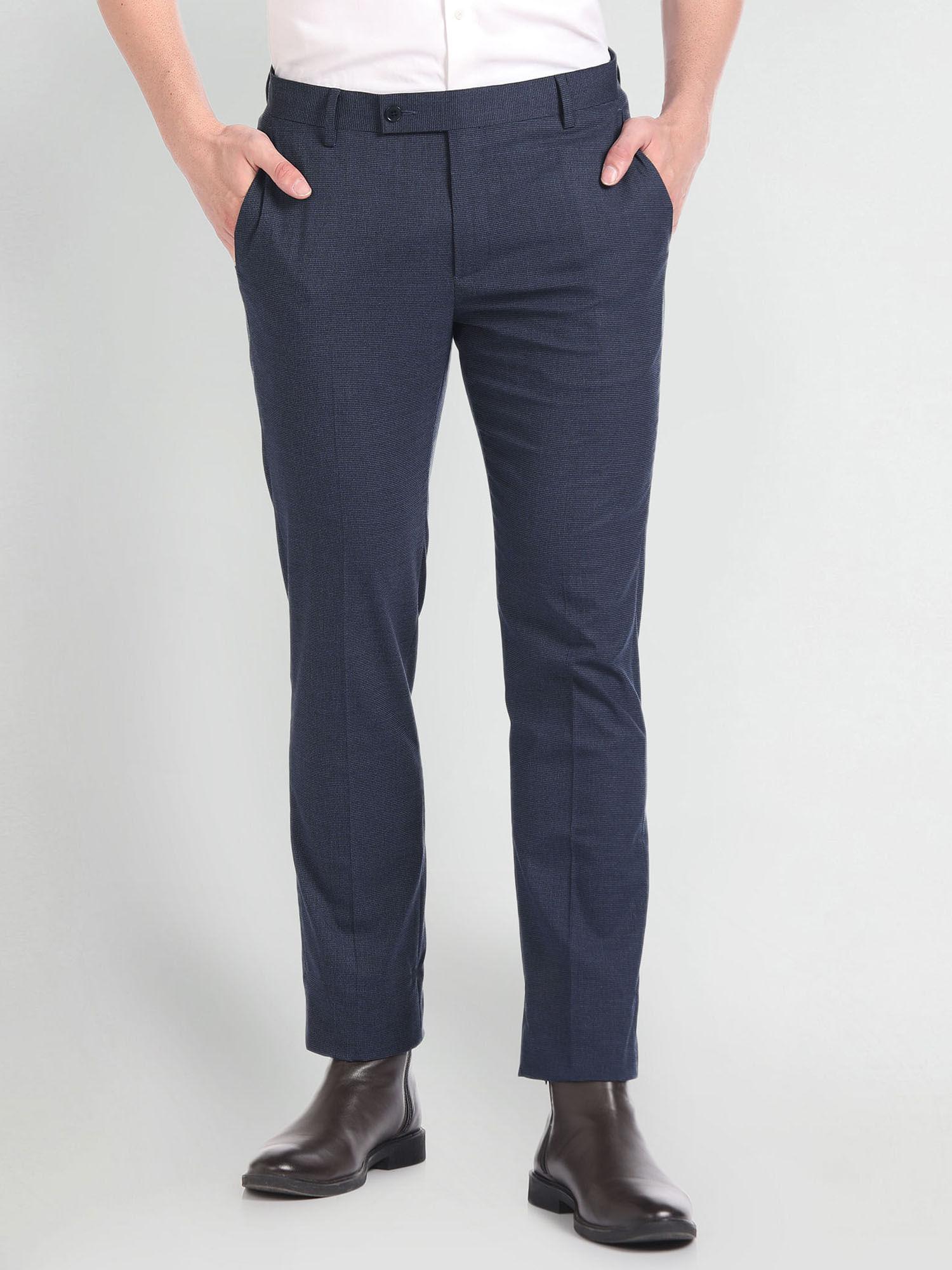 mid rise tailored fit formal blue trouser