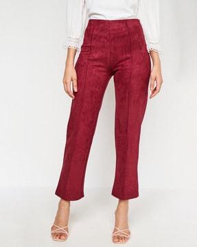 mid-rise tapered fit flat-front pants