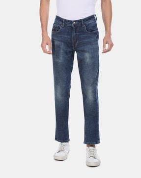 mid-rise tapered fit jeans