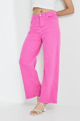 mid rise tencel flared women's jeans - fuchsia