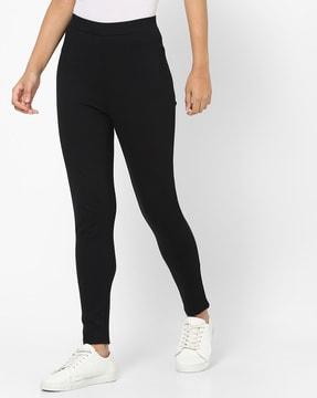 mid-rise treggings with elasticated waistband