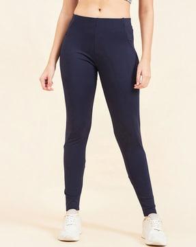 mid-rise trousers with elasticated waist