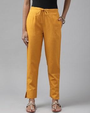 mid-rise trousers with waist tie-up