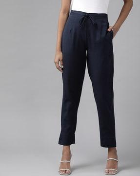 mid-rise trousers with waist tie-up