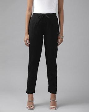 mid-rise trousers with waist tie-up