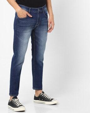 mid-rise washed cropped slim fit jeans