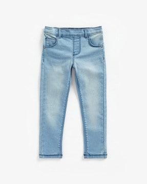 mid-rise washed jeans with elasticated waist