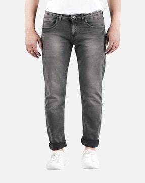 mid-rise washed jeans