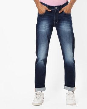 mid-rise washed jeans