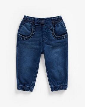 mid-rise washed jogger jeans with elasticated waist