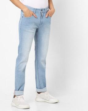 mid-rise washed skinny jeans