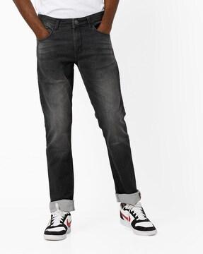 mid-rise washed skinny jeans