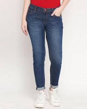 mid-rise washed slim fit jeans