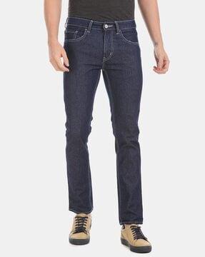 mid-rise washed slim fit jeans